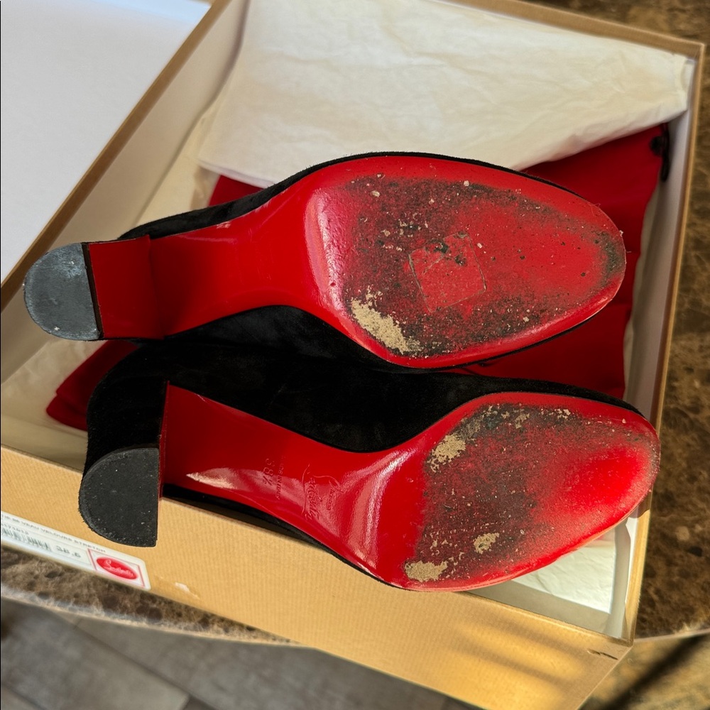 Christian Louboutin gena 85mm stretch boot bootie black suede sz 38.5 - Picture 9 of 13